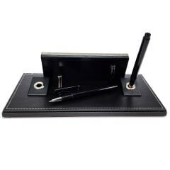 Prozenis PR2650 Krom Detaylı Siyah Deri Masa Üstü İsimlik Masa İsimliği