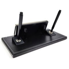 Prozenis PR2650 Krom Detaylı Siyah Deri Masa Üstü İsimlik Masa İsimliği