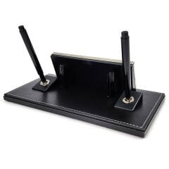 Prozenis PR2650 Krom Detaylı Siyah Deri Masa Üstü İsimlik Masa İsimliği