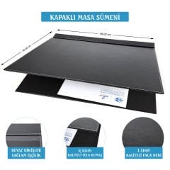 Prozenis Masaüstü Siyah Deri Kapaklı Tekli Masa Sümeni 49x36cm