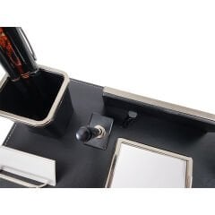 Akat Siyah Renk Deri Vip Ofis Masa Üstü İsimliği Seti