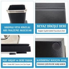 Aksu Gümüş Renk Aksesuarlı Ahşap Deri İsimlikli Lüks Siyah Sümen Takımı