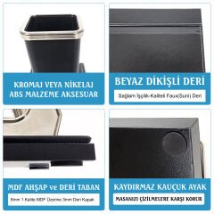 Master Ahşap-Deri Lüks Siyah Sümen Takımı Krom Detaylı İsimlikli Evrak Raflı