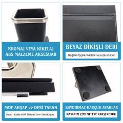 Melen Lüks Siyah Ahşap-Deri Sümen Takımı Masa İsimlikli 6 Parça Ofis Sümen Seti