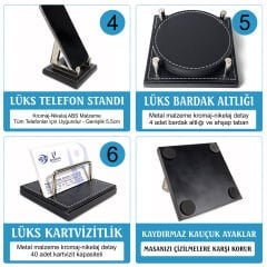 Nevada Lüks Ahşap-Deri Masaüstü Ofis Masa İsimliği  Seti – Krom Detaylı, İsimlikli Yeni İş ofis Hediyesi