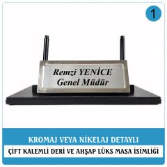 Milas Krom Detaylı Lüks Masa İsimliği Masaüstü Ofis Hediyesi İsimlik Seti