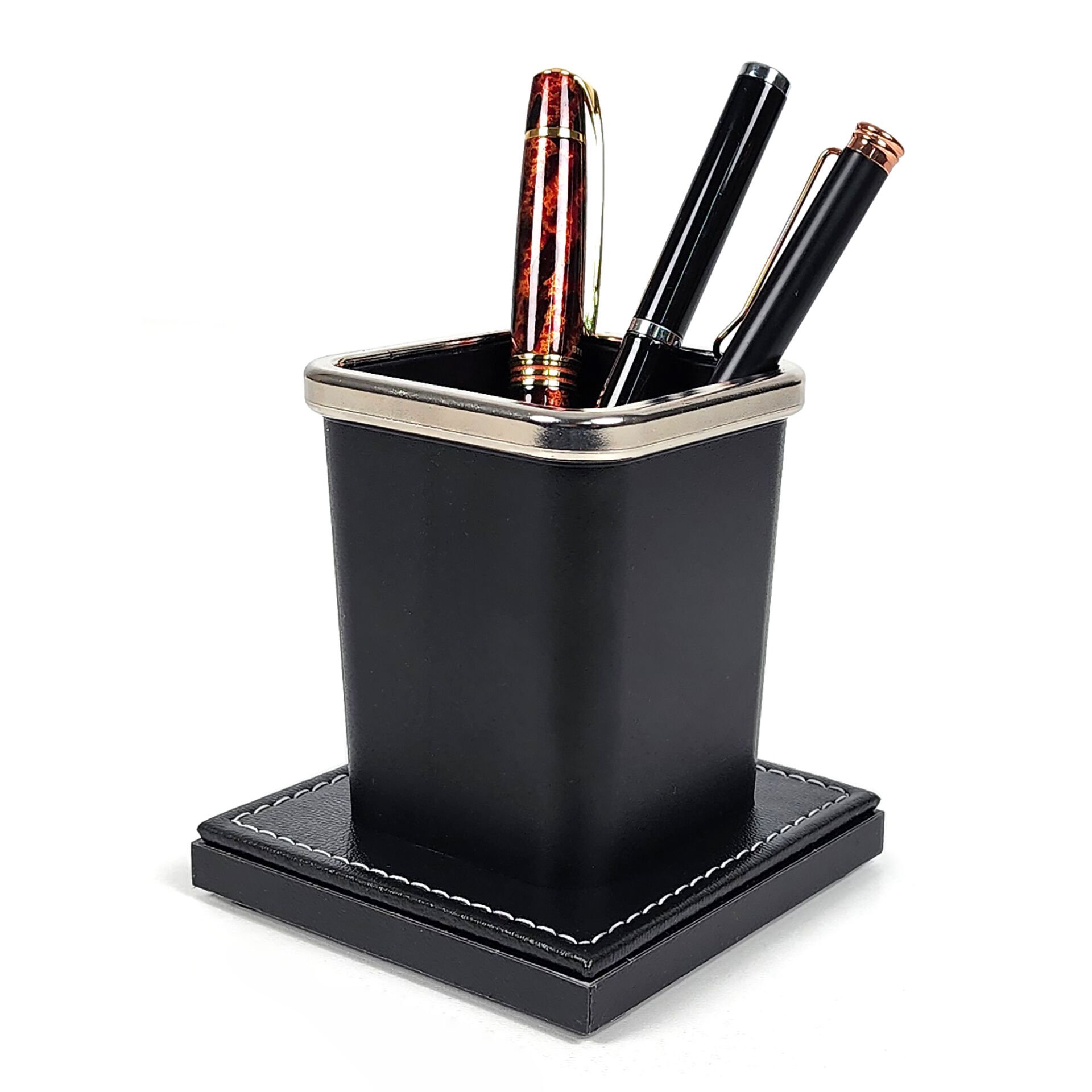 Prozenis PR4255 Lüks Krom Detaylı  Ahşap Tabanlı Masaüstü Ofis Kalemlik