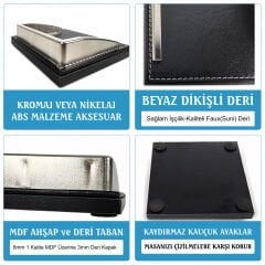 Prozenis PR4262 Lüks Ofis Masaüstü Notluk Krom Detaylı  Ahşap-Deri Tabanlı