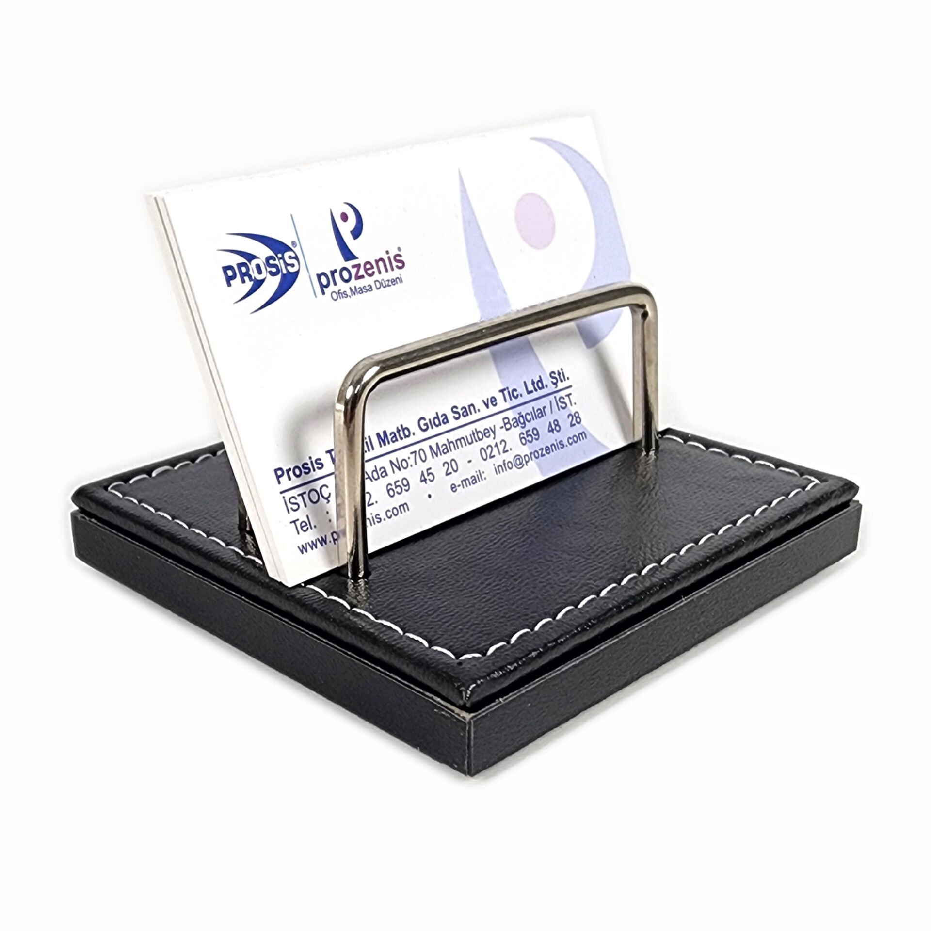 Prozenis PR4279 Siyah Lüks Ofis Masaüstü Kartvizitlik Ahşap-Deri Tabanlı