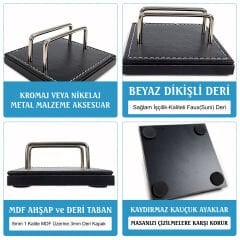 Prozenis PR4279 Siyah Lüks Ofis Masaüstü Kartvizitlik Ahşap-Deri Tabanlı