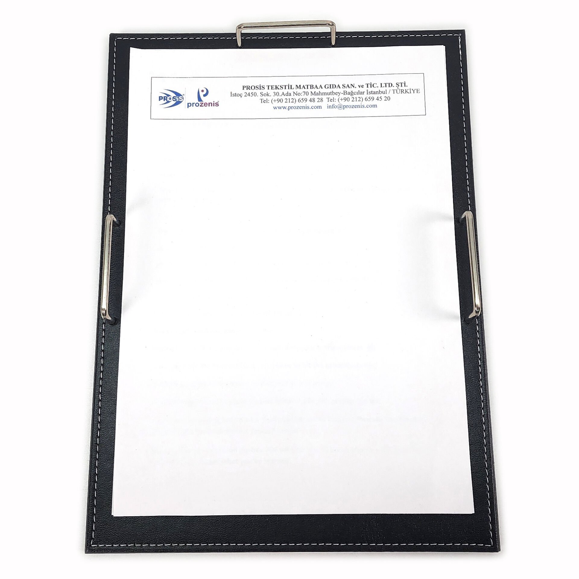 Prozenis PR4293 Ofis Masaüstü Siyah Deri A4 Tekli Evrak Rafı Ahşap Tabanlı Krom Detaylı