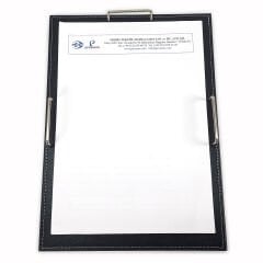 Prozenis PR4293 Ofis Masaüstü Siyah Deri A4 Tekli Evrak Rafı Ahşap Tabanlı Krom Detaylı