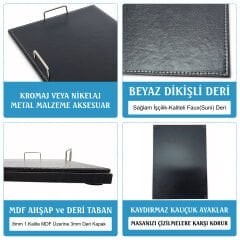 Prozenis PR4293 Ofis Masaüstü Siyah Deri A4 Tekli Evrak Rafı Ahşap Tabanlı Krom Detaylı