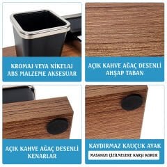Nevila Lüks Ahşap Desenli Kahve Masaüstü İsimlik ve Kalemlik Seti