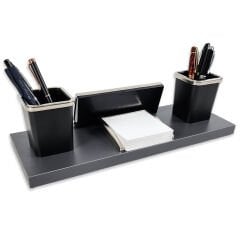 Nevila Antrasit Renk Lüks Krom Detaylı Masa İsimliği Kalemlik Notluk Seti