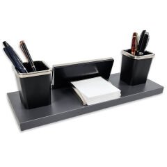 Nevila Antrasit Renk Lüks Krom Detaylı Masa İsimliği Kalemlik Notluk Seti