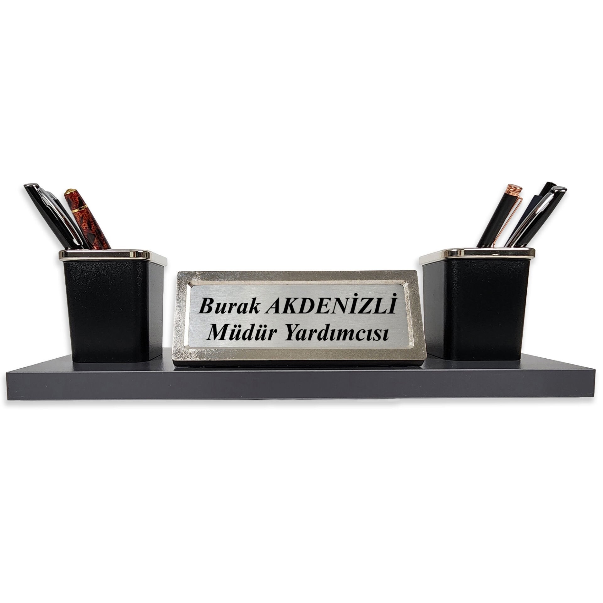 Nevila Antrasit Renk Lüks Krom Detaylı Masa İsimliği Kalemlik Notluk Seti