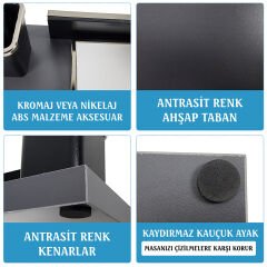 Nevila Antrasit Renk Lüks Krom Detaylı Masa İsimliği Kalemlik Notluk Seti
