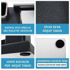 Nevila Siyah Ahşap Tabanlı Lüks Masa İsimliği İsimlik ve Kalemlik Seti