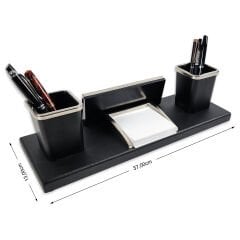 Nevila Siyah Ahşap Tabanlı Lüks Masa İsimliği İsimlik ve Kalemlik Seti