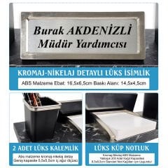 Nevila Siyah Mermer Desen Lüks Masa İsimliği Kalemlik Notluk İsimlik Seti