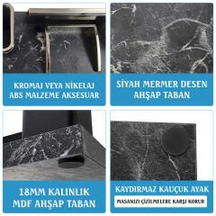 Nevila Siyah Mermer Desen Lüks Masa İsimliği Kalemlik Notluk İsimlik Seti