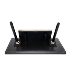 Prozenis PR2655 Altın Renk Detaylı Siyah Deri Masa Üstü İsimlik Masa İsimliği