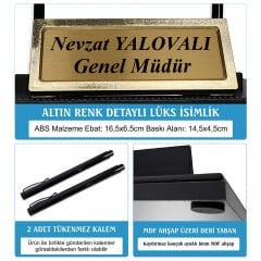 Prozenis PR2655 Altın Renk Detaylı Siyah Deri Masa Üstü İsimlik Masa İsimliği