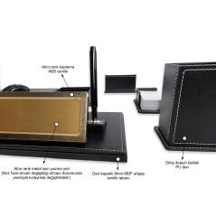 Prozenis PR47061 Altın Renk İsimlikli Lüks Siyah Deri Masa İsimliği Seti Yeni İş Ofis Hediyesi