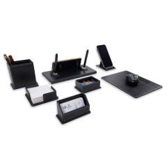 Prozenis PR47061 Altın Renk İsimlikli Lüks Siyah Deri Masa İsimliği Seti Yeni İş Ofis Hediyesi