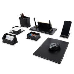 Prozenis PR47061 Altın Renk İsimlikli Lüks Siyah Deri Masa İsimliği Seti Yeni İş Ofis Hediyesi