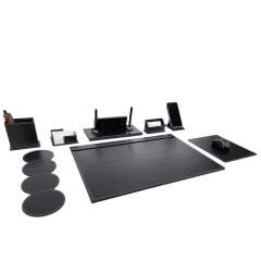 Prozenis Rota Altın Renk İsimlikli Siyah Deri Sümen Takımı Hediye Ofis Aksesuarı