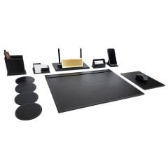 Prozenis Rota Altın Renk İsimlikli Siyah Deri Sümen Takımı Hediye Ofis Aksesuarı