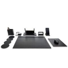 Prozenis Rota Altın Renk İsimlikli Siyah Deri Sümen Takımı Hediye Ofis Aksesuarı