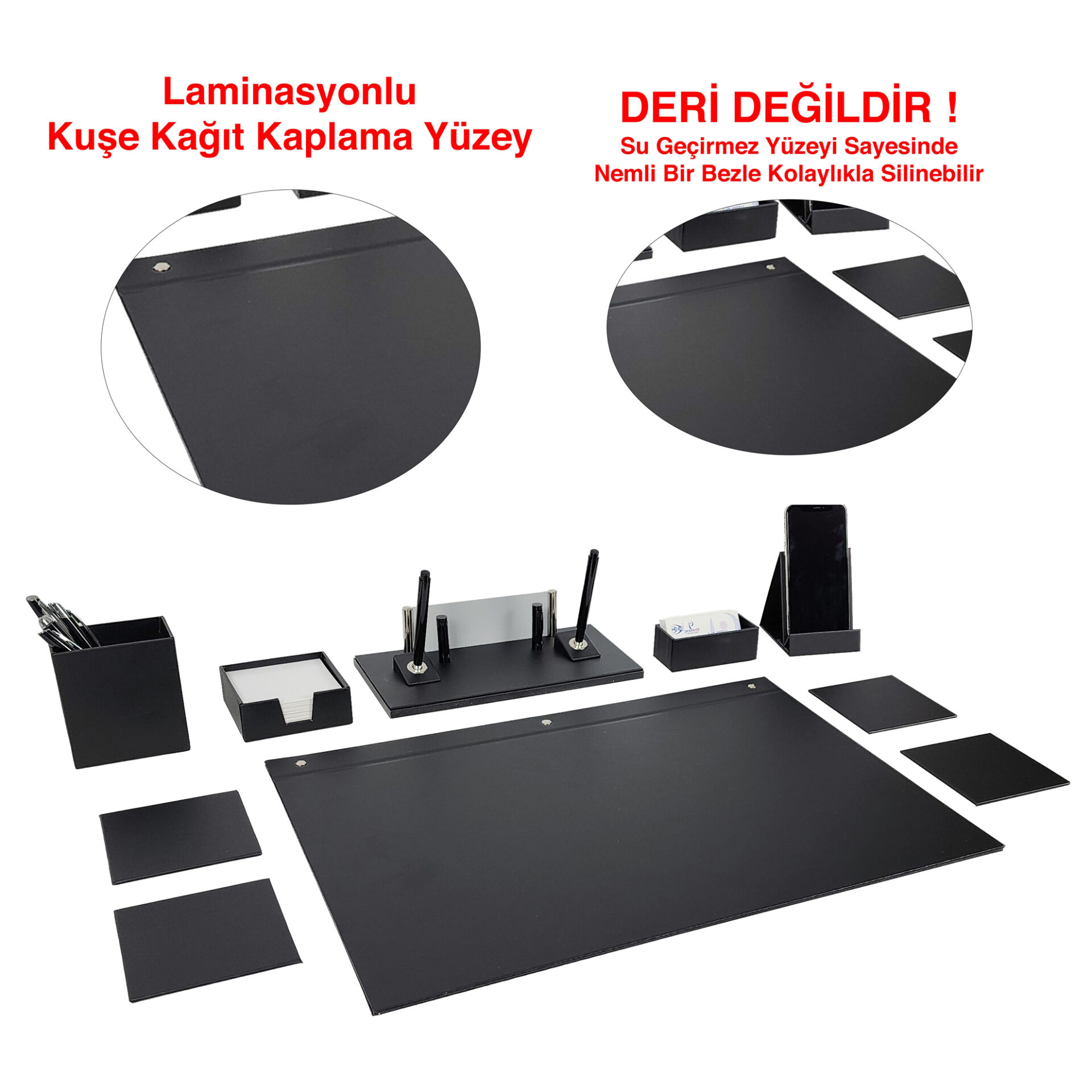 Prozenis Orion 10 Parça Ekonomik İsimlikli Sümen Takımı Laminasyonlu Kuşe Kağıt Kaplama Sümen Seti Masa İsimliği Mat Siyah